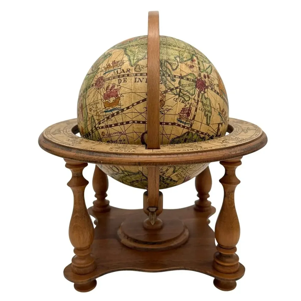 S. M. Olde World Globe Made in Italy Wood Stand Zodiac Vintage MCM Decor 11